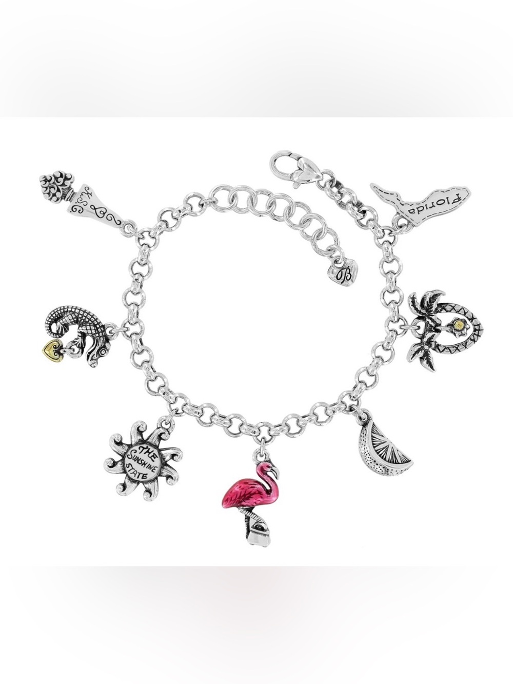 Brighton Silver Charm Bracelet with Pink Flamingo Accent